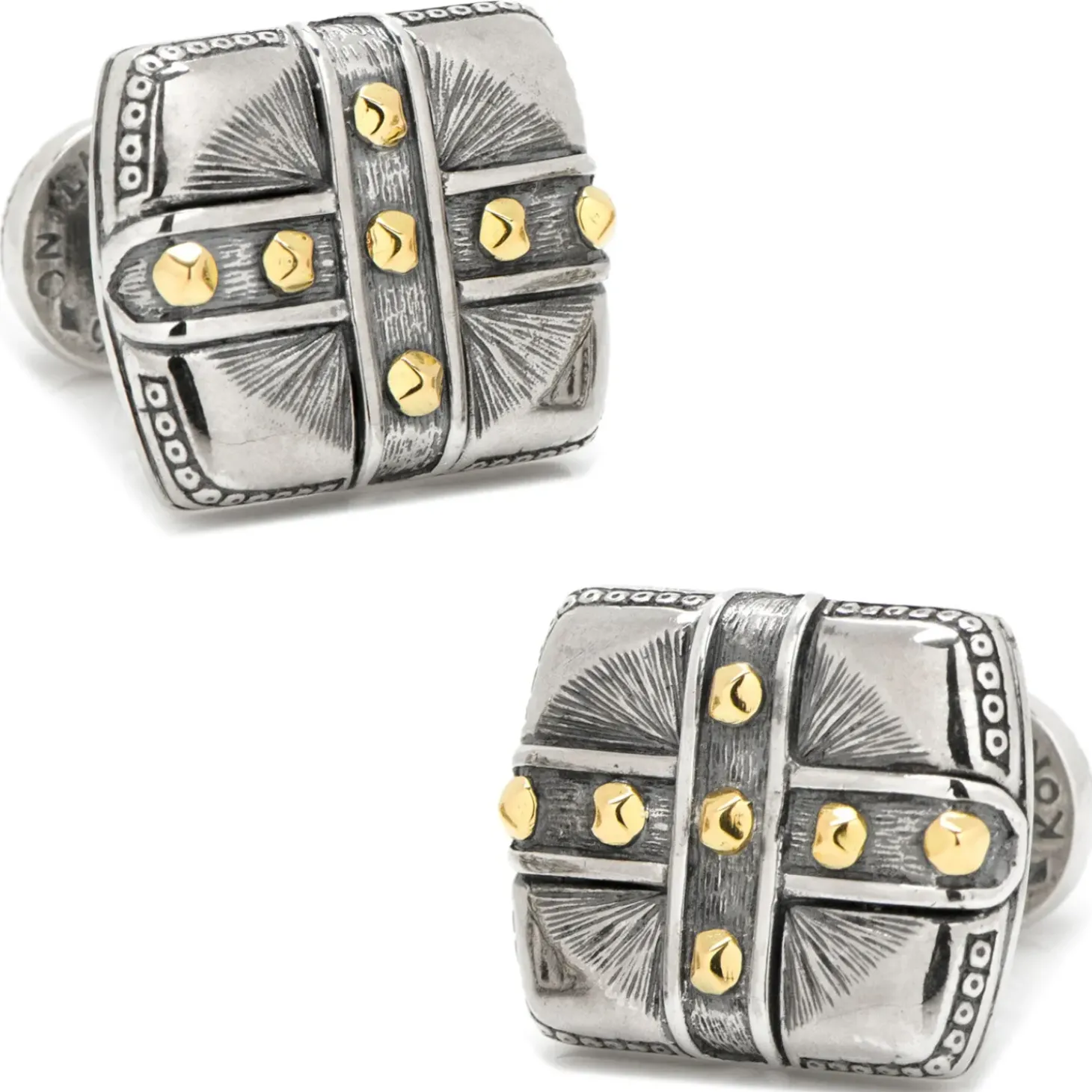Konstantino Sterling Silver & 18K Gold Square Cross Carved Cufflinks