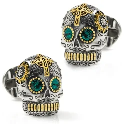 Ox and Bull Trading Co. Sterling Silver and Gold Day of the Dead Skull Cufflinks