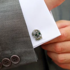 Ox and Bull Trading Co. Sterling Silver and Gold Day of the Dead Skull Cufflinks