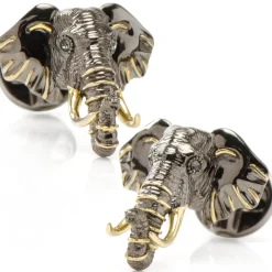 Ox and Bull Trading Co. Sterling Silver and 14K Gold Elephant Cufflinks