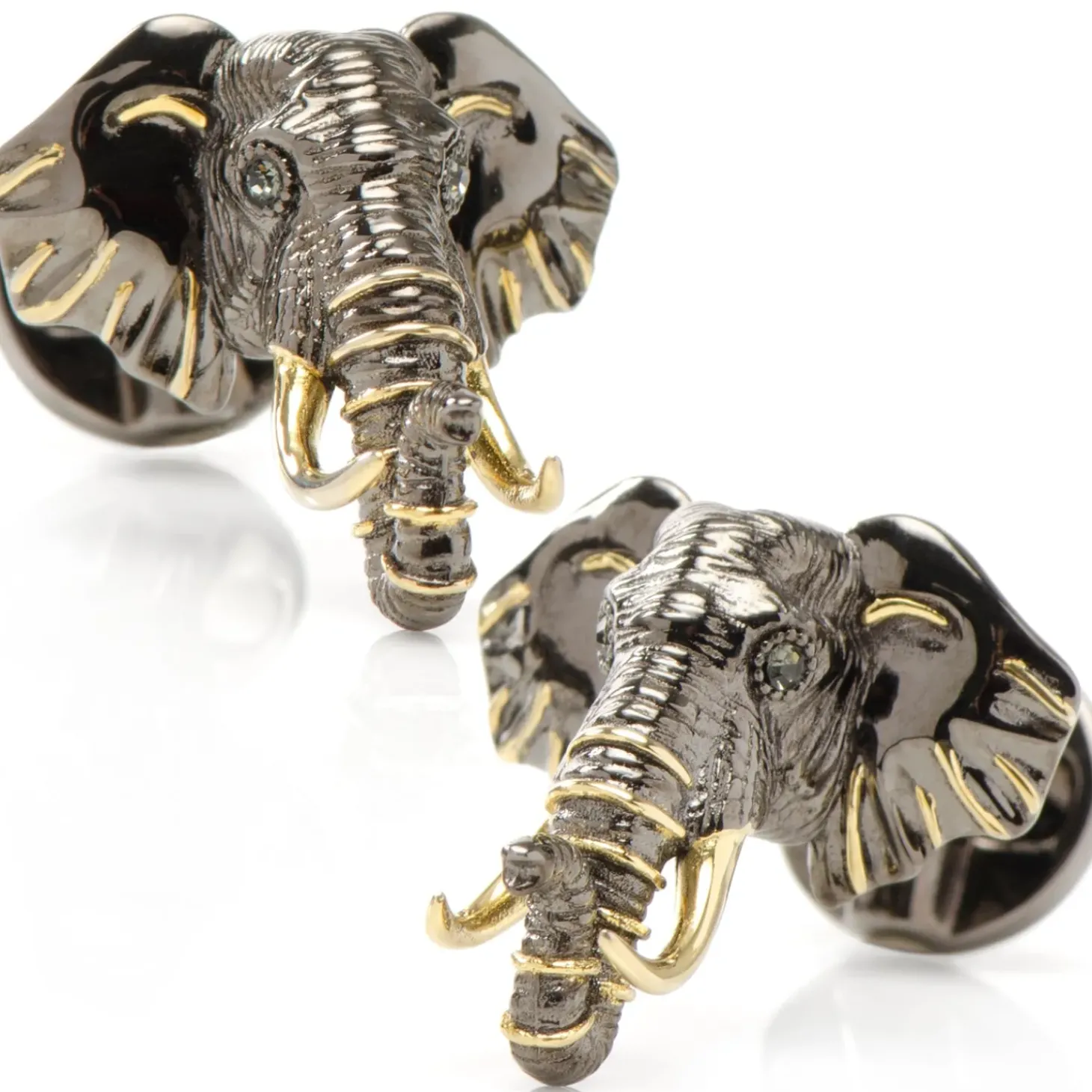 Ox and Bull Trading Co. Sterling Silver and 14K Gold Elephant Cufflinks