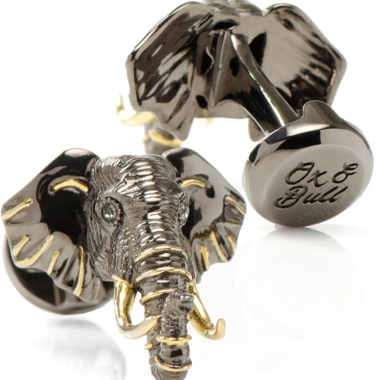 Ox and Bull Trading Co. Sterling Silver and 14K Gold Elephant Cufflinks