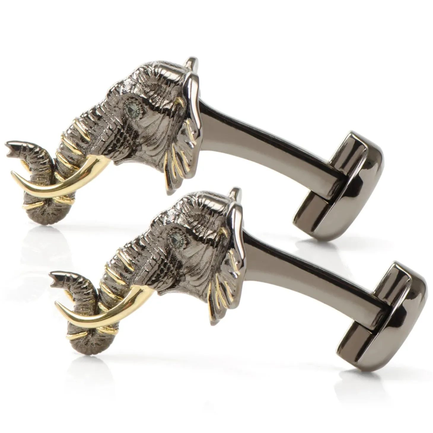 Ox and Bull Trading Co. Sterling Silver and 14K Gold Elephant Cufflinks