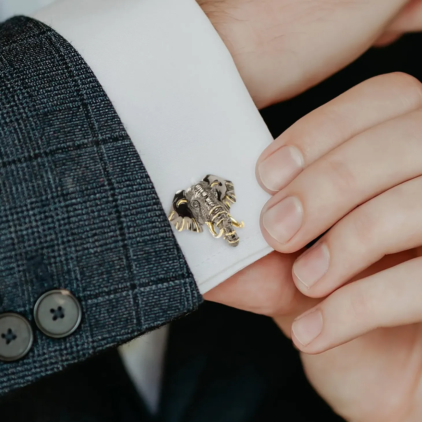 Ox and Bull Trading Co. Sterling Silver and 14K Gold Elephant Cufflinks