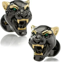 Ox and Bull Trading Co. Sterling Silver Black and Gold Panther Cufflinks
