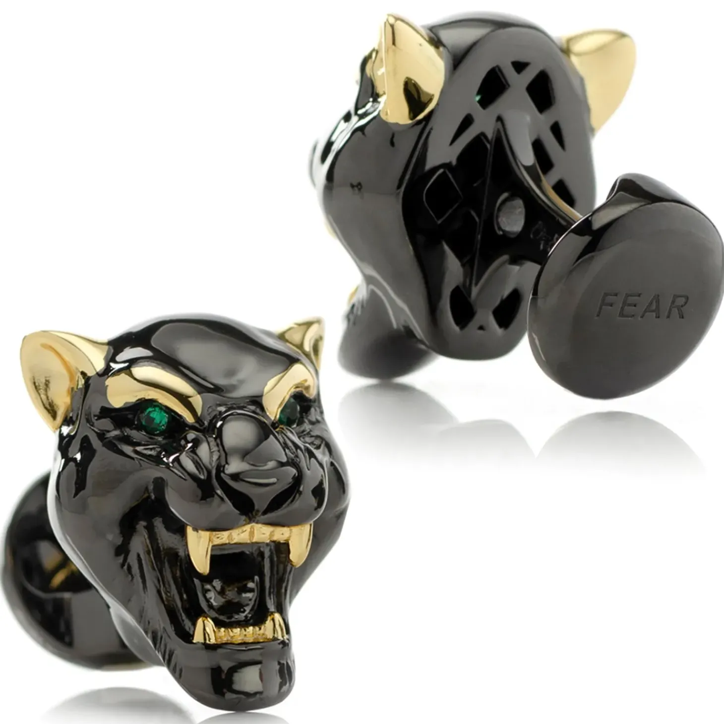 Ox and Bull Trading Co. Sterling Silver Black and Gold Panther Cufflinks