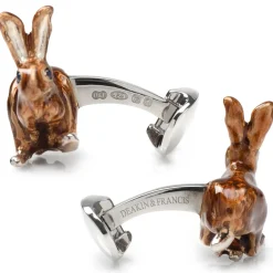 Deakin & Francis Sterling Silver Brown Hare Cufflinks with Sapphire Eyes