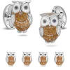Deakin & Francis Sterling Silver Brown Owl Enamel Cufflinks and Stud Set