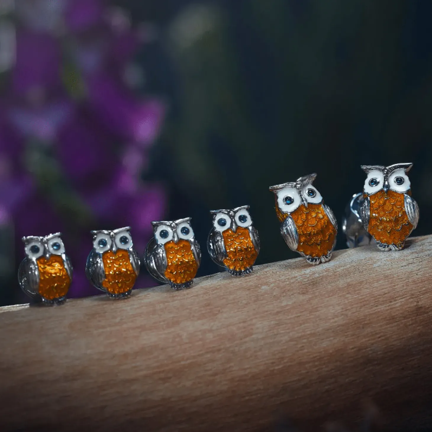 Deakin & Francis Sterling Silver Brown Owl Enamel Cufflinks and Stud Set