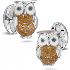Deakin & Francis Sterling Silver Brown Owl Enamel Cufflinks and Stud Set