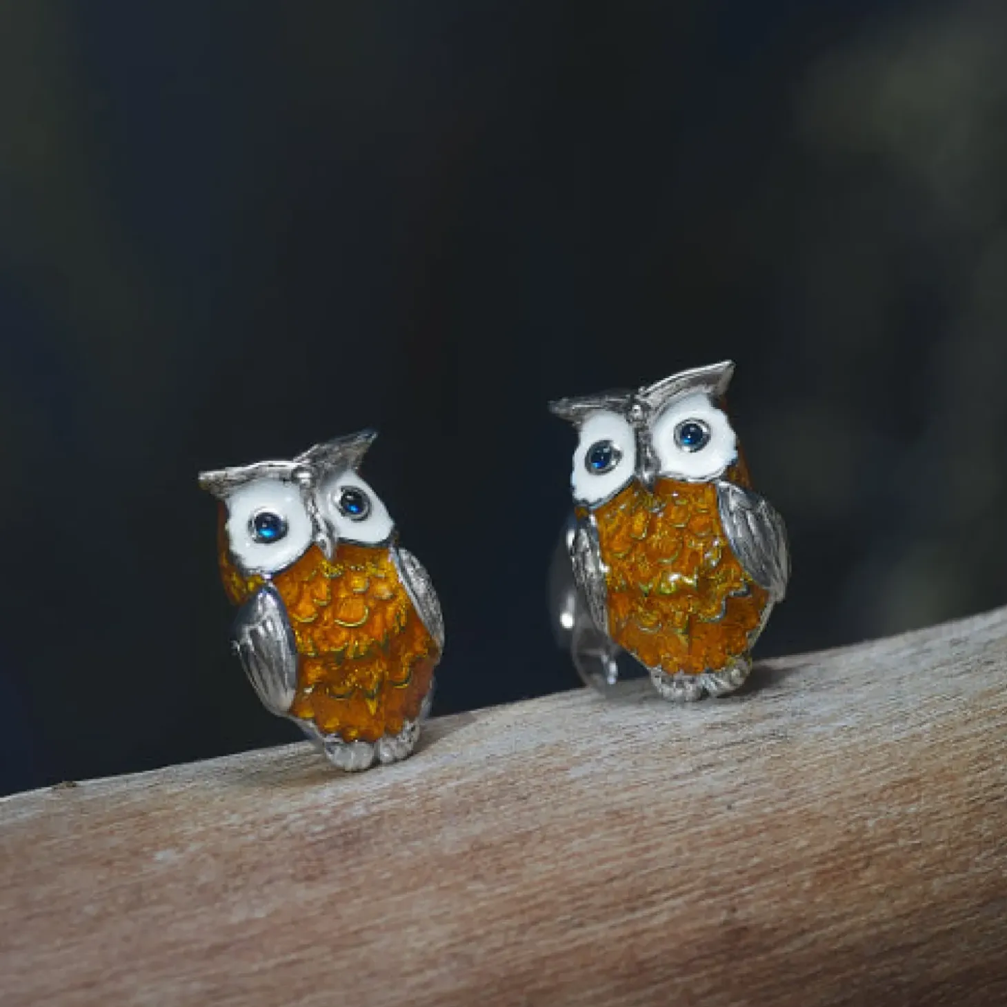 Deakin & Francis Sterling Silver Brown Owl Enamel Cufflinks and Stud Set
