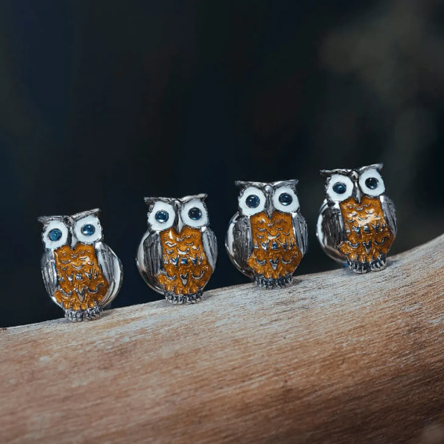 Deakin & Francis Sterling Silver Brown Owl Enamel Cufflinks and Stud Set