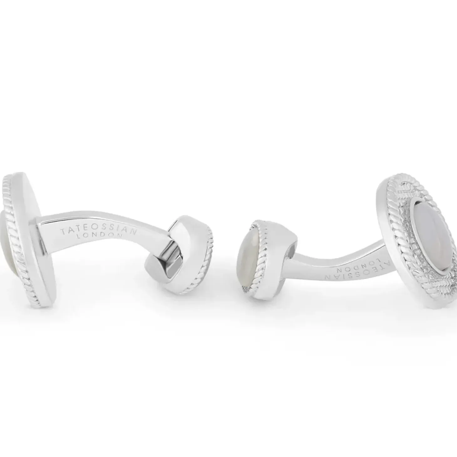 Tateossian Sterling silver Cable Oval cufflinks with moonstone