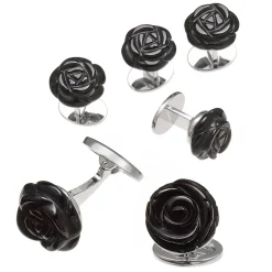 Jan Leslie Sterling Silver Carved Rose Black Onyx Stud Set