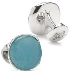 Ox and Bull Trading Co. Sterling Silver Classic Formal Aquamarine Jade Cufflinks