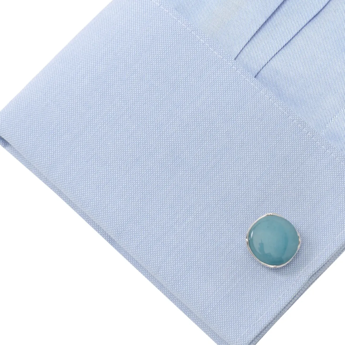 Ox and Bull Trading Co. Sterling Silver Classic Formal Aquamarine Jade Cufflinks