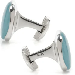 Ox and Bull Trading Co. Sterling Silver Classic Formal Aquamarine Jade Cufflinks