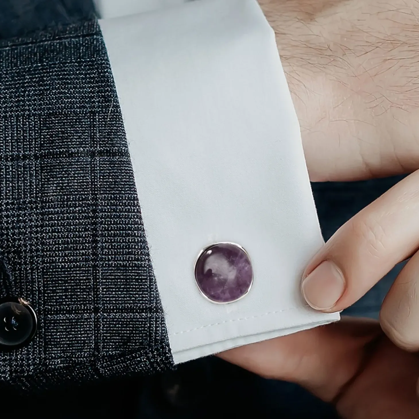 Ox and Bull Trading Co. Sterling Silver Classic Formal Amethyst Cufflinks