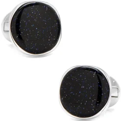Ox and Bull Trading Co. Sterling Silver Classic Round Blue Goldstone Cufflinks