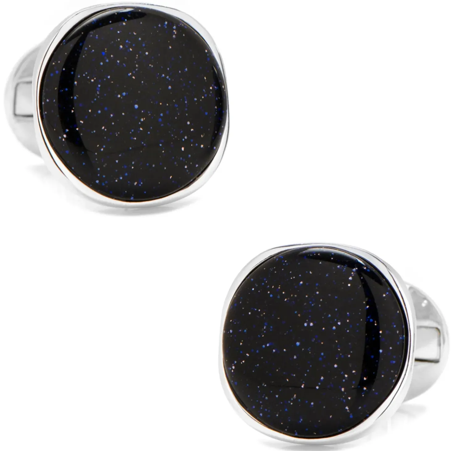 Ox and Bull Trading Co. Sterling Silver Classic Round Blue Goldstone Cufflinks