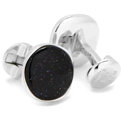 Ox and Bull Trading Co. Sterling Silver Classic Round Blue Goldstone Cufflinks