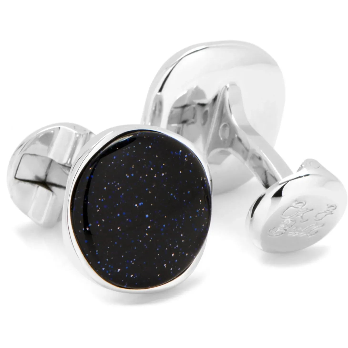 Ox and Bull Trading Co. Sterling Silver Classic Round Blue Goldstone Cufflinks