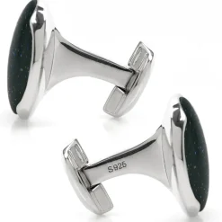 Ox and Bull Trading Co. Sterling Silver Classic Round Blue Goldstone Cufflinks