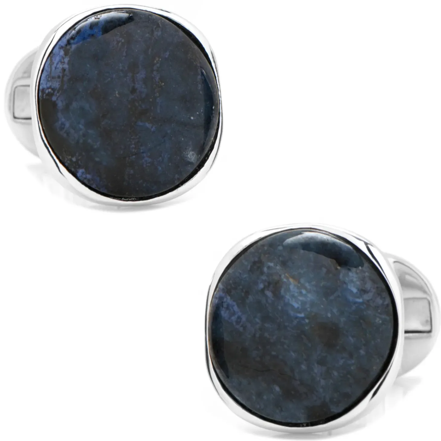 Ox and Bull Trading Co. Sterling Silver Classic Round Blue Marble Cufflinks