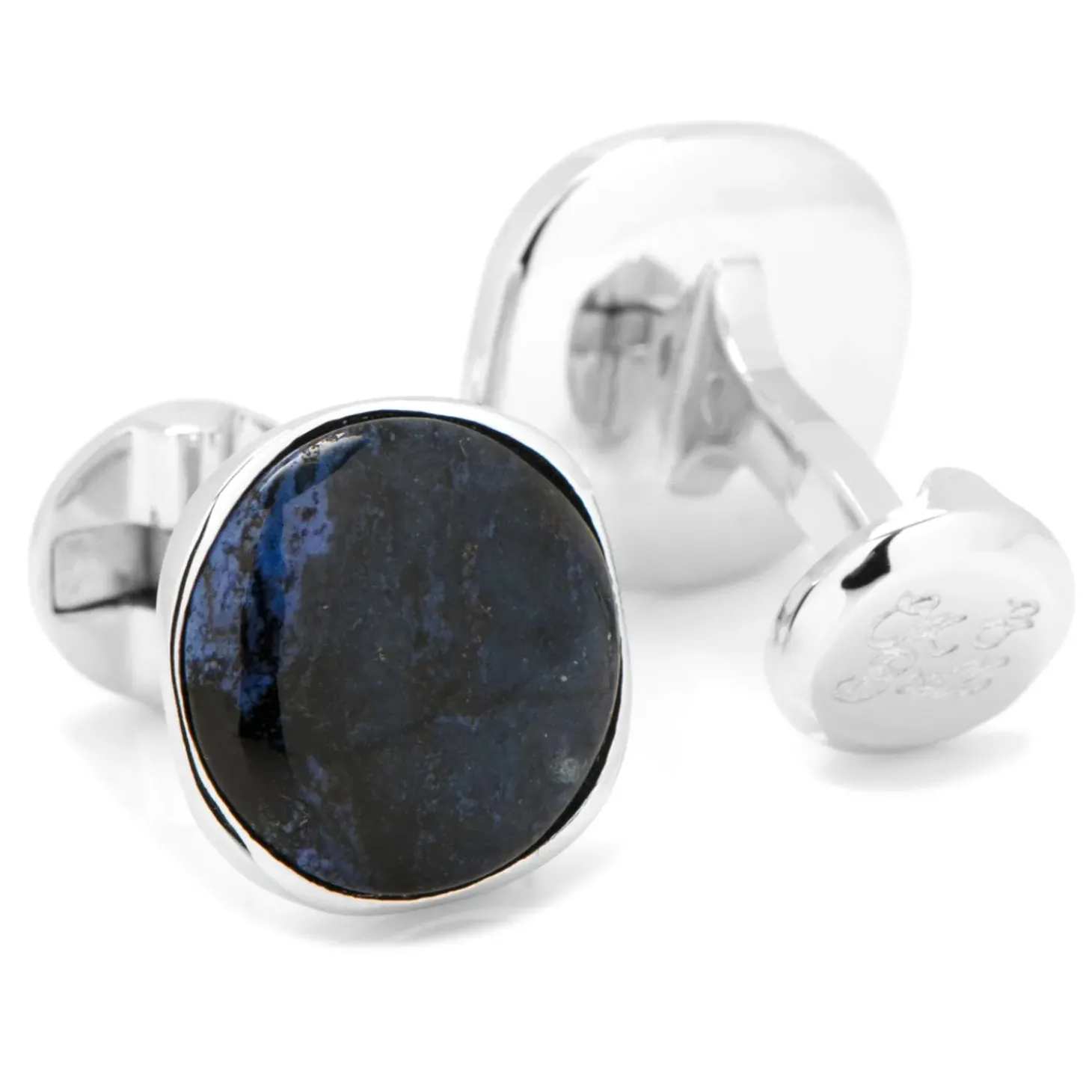 Ox and Bull Trading Co. Sterling Silver Classic Round Blue Marble Cufflinks
