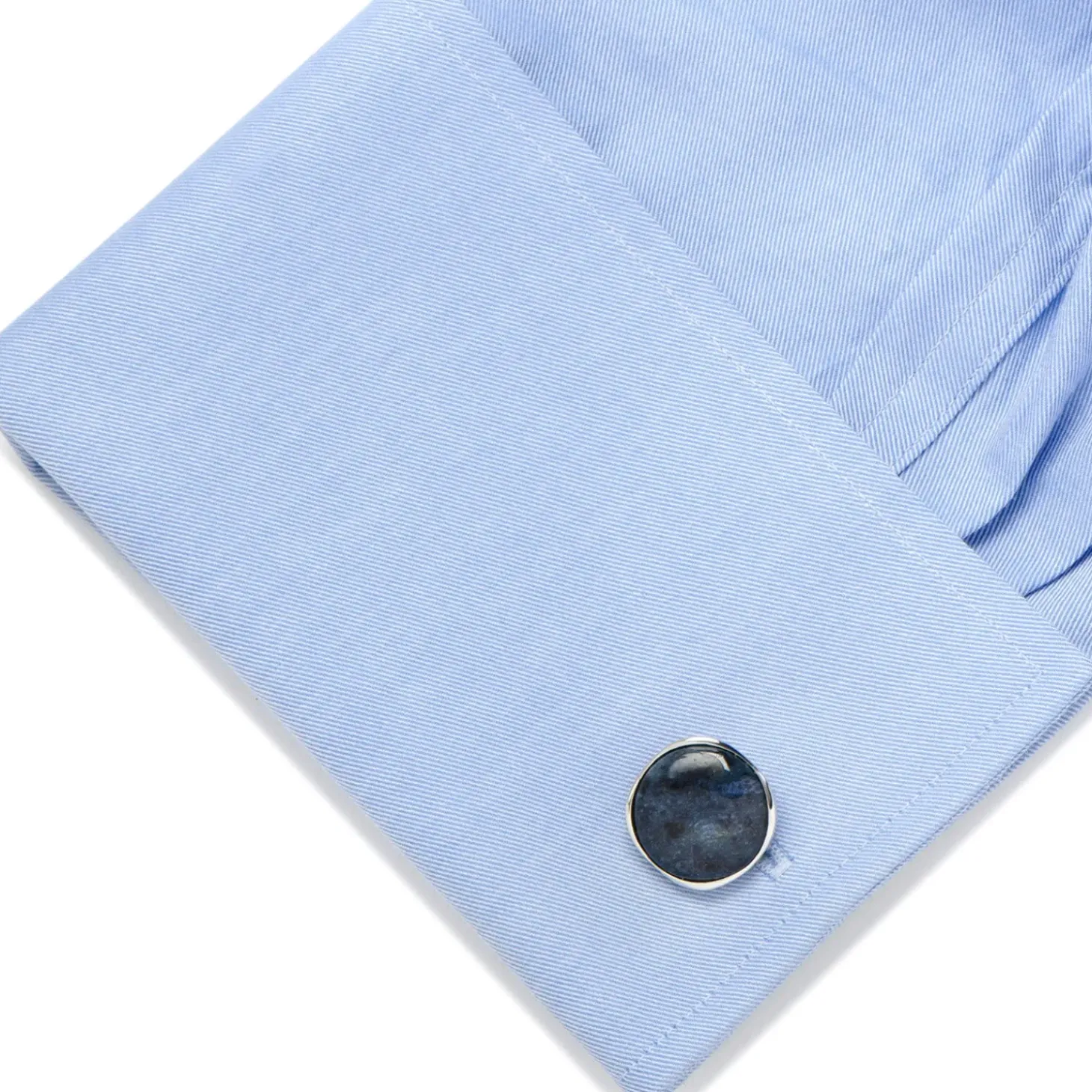 Ox and Bull Trading Co. Sterling Silver Classic Round Blue Marble Cufflinks