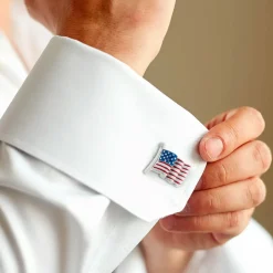Jan Leslie Sterling Silver Enameled American Flag Cufflinks