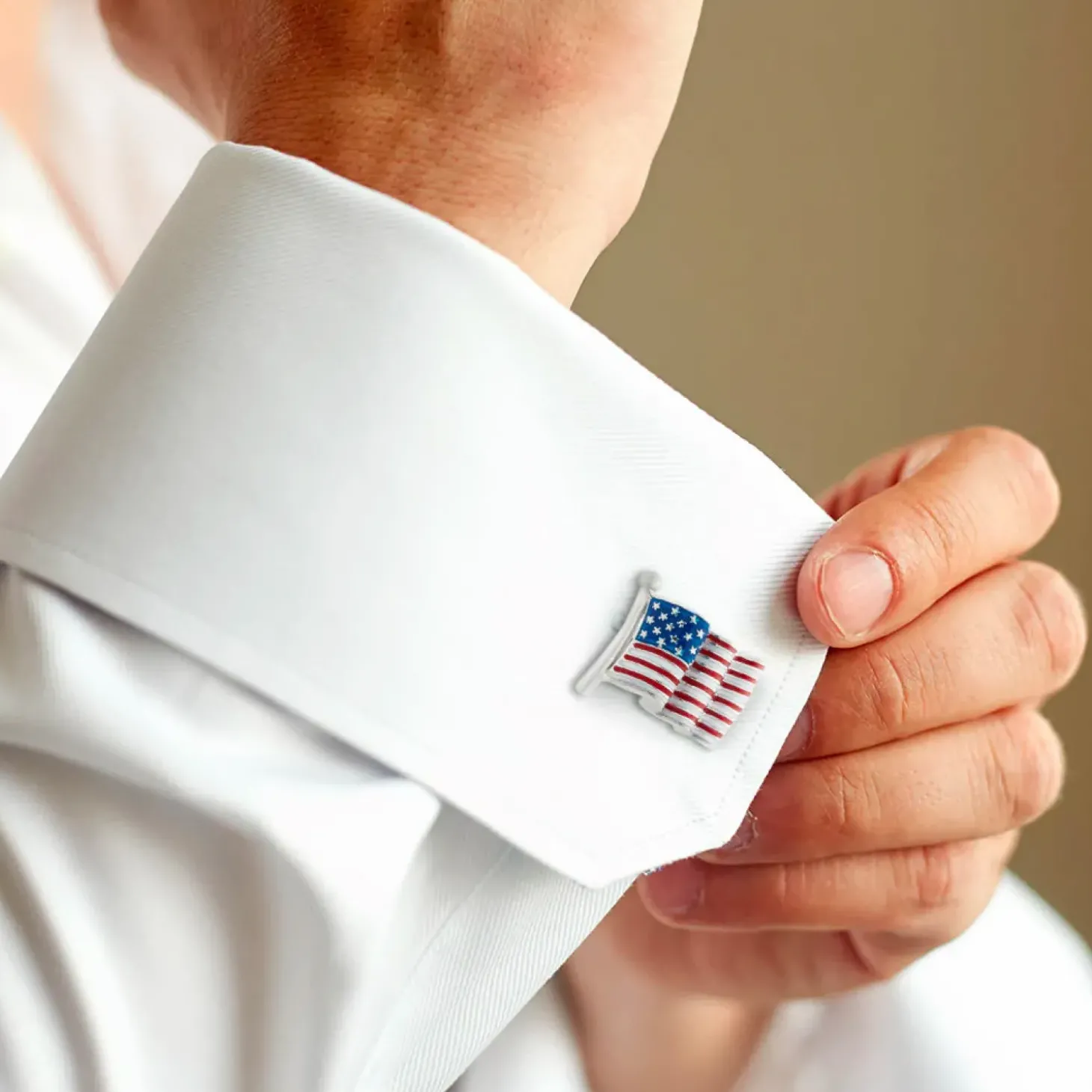 Jan Leslie Sterling Silver Enameled American Flag Cufflinks