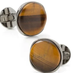 Ox and Bull Trading Co. Sterling Silver Formal Tigers Eye Gunmetal Cufflinks