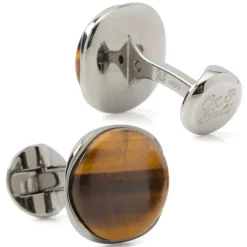 Ox and Bull Trading Co. Sterling Silver Formal Tigers Eye Gunmetal Cufflinks