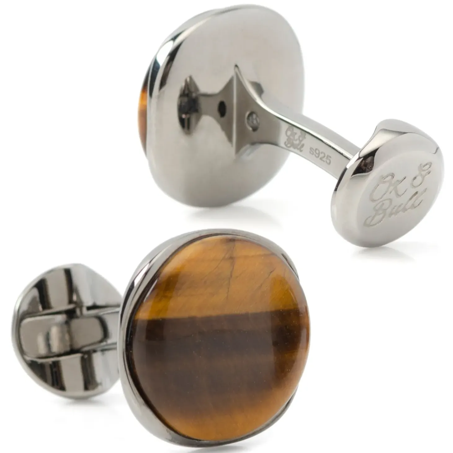 Ox and Bull Trading Co. Sterling Silver Formal Tigers Eye Gunmetal Cufflinks
