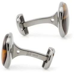 Ox and Bull Trading Co. Sterling Silver Formal Tigers Eye Gunmetal Cufflinks