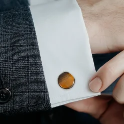 Ox and Bull Trading Co. Sterling Silver Formal Tigers Eye Gunmetal Cufflinks