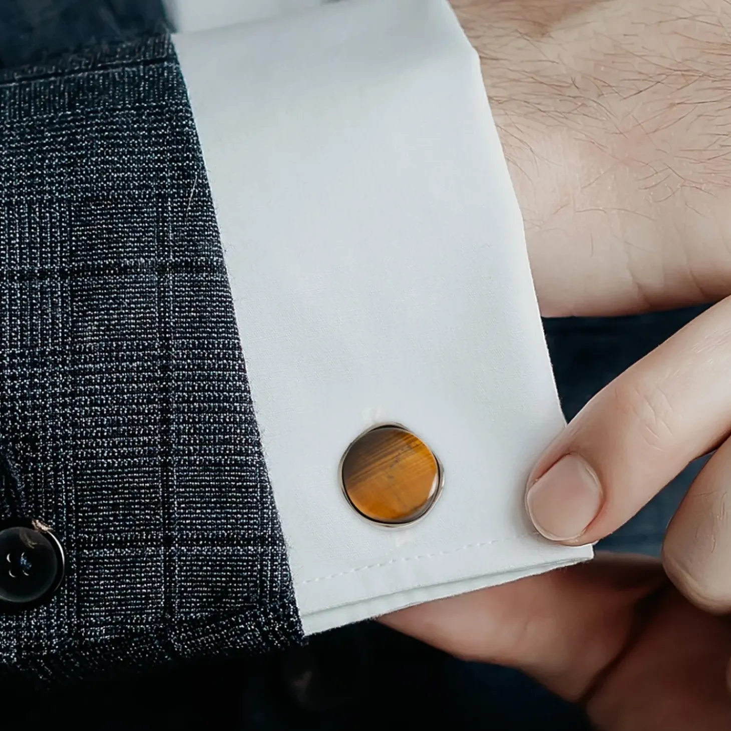 Ox and Bull Trading Co. Sterling Silver Formal Tigers Eye Gunmetal Cufflinks