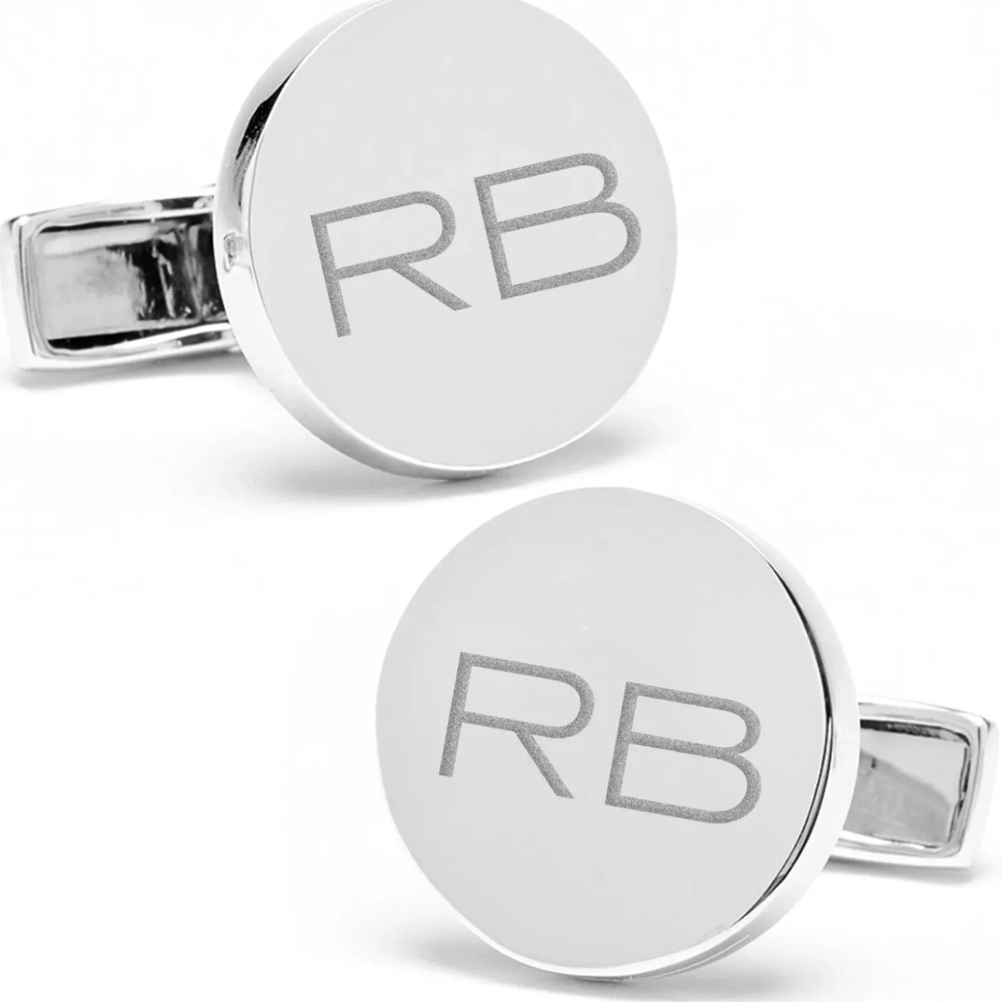 Ox and Bull Trading Co. Sterling Silver Infinity Edge Round Engravable Cufflinks