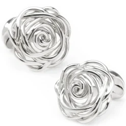 Ox and Bull Trading Co. Sterling Silver Rhodium Plated Rose Cufflinks