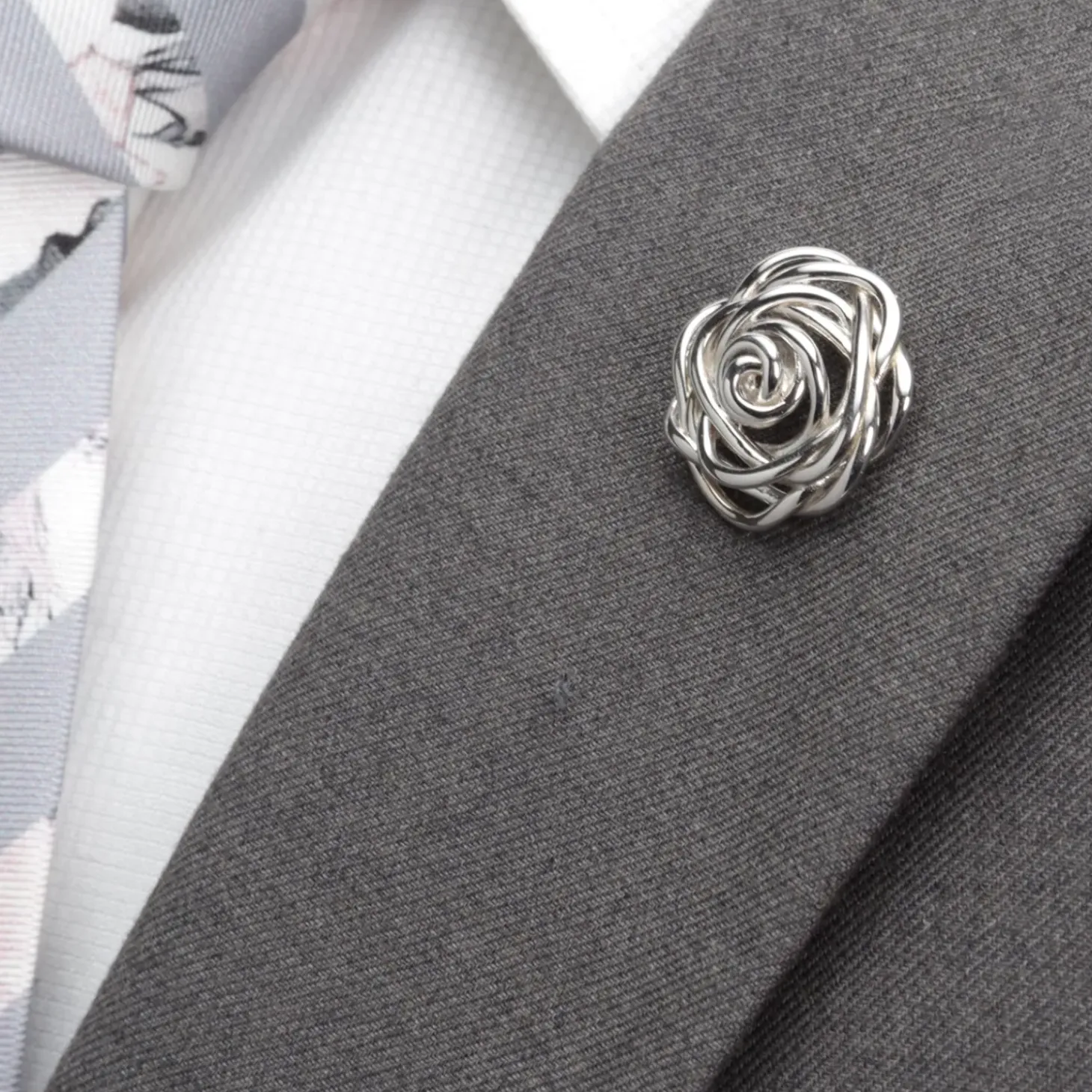 Ox and Bull Trading Co. Sterling Silver Rhodium Plated Rose Lapel Pin