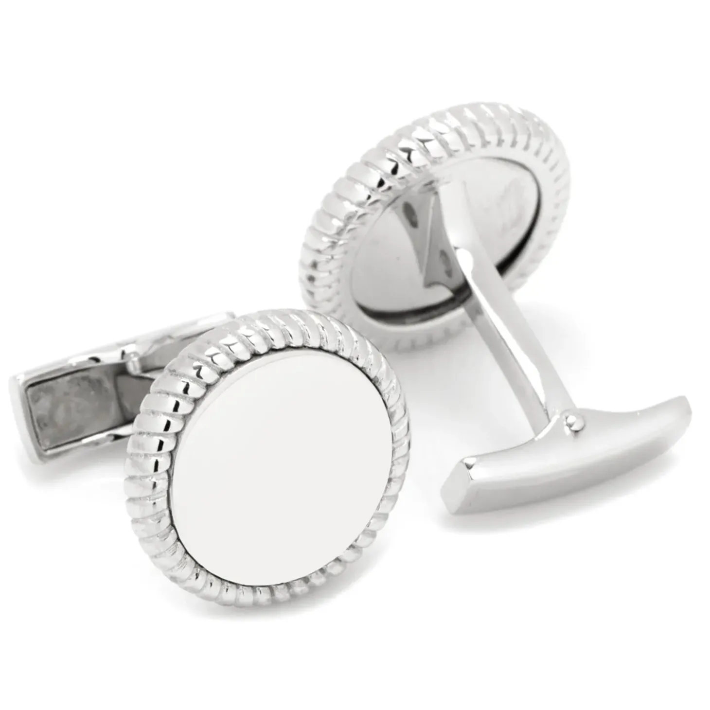 Ox and Bull Trading Co. Sterling Silver Rope Border Engravable Round Cufflinks