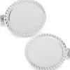 Ox and Bull Trading Co. Sterling Silver Rope Border Oval Engravable Cufflinks