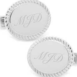 Ox and Bull Trading Co. Sterling Silver Rope Border Oval Engravable Cufflinks