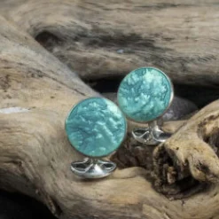 Deakin & Francis Sterling Silver Summer Haze Enamel Cufflinks in Turquoise
