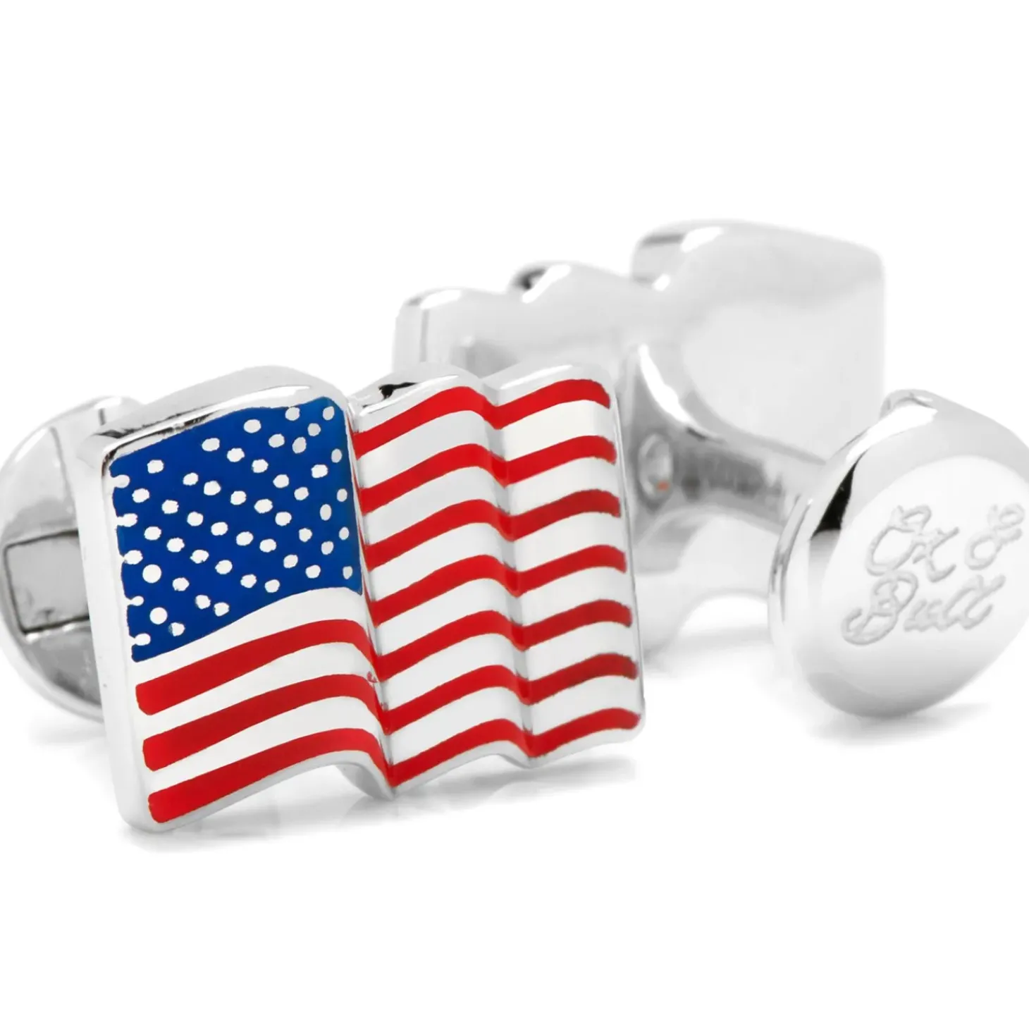 Ox and Bull Trading Co. Sterling Silver Waving American Flag Cufflinks