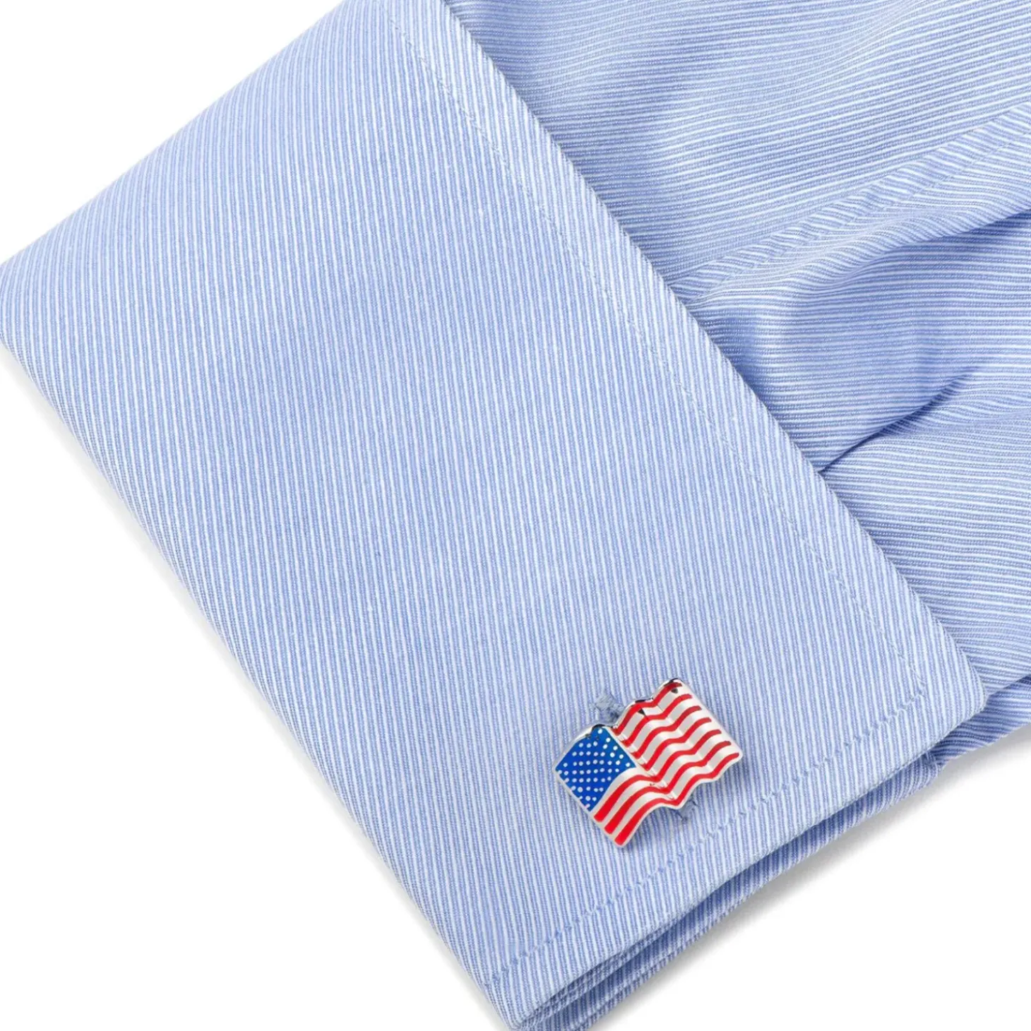 Ox and Bull Trading Co. Sterling Silver Waving American Flag Cufflinks