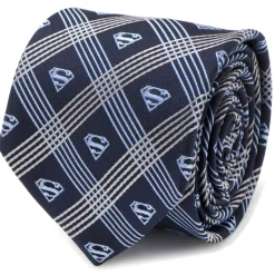 DC Comics Superman Shield Navy Plaid Mens Tie