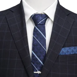 DC Comics Superman Stripe Pattern Blue Silk Men's Tie
