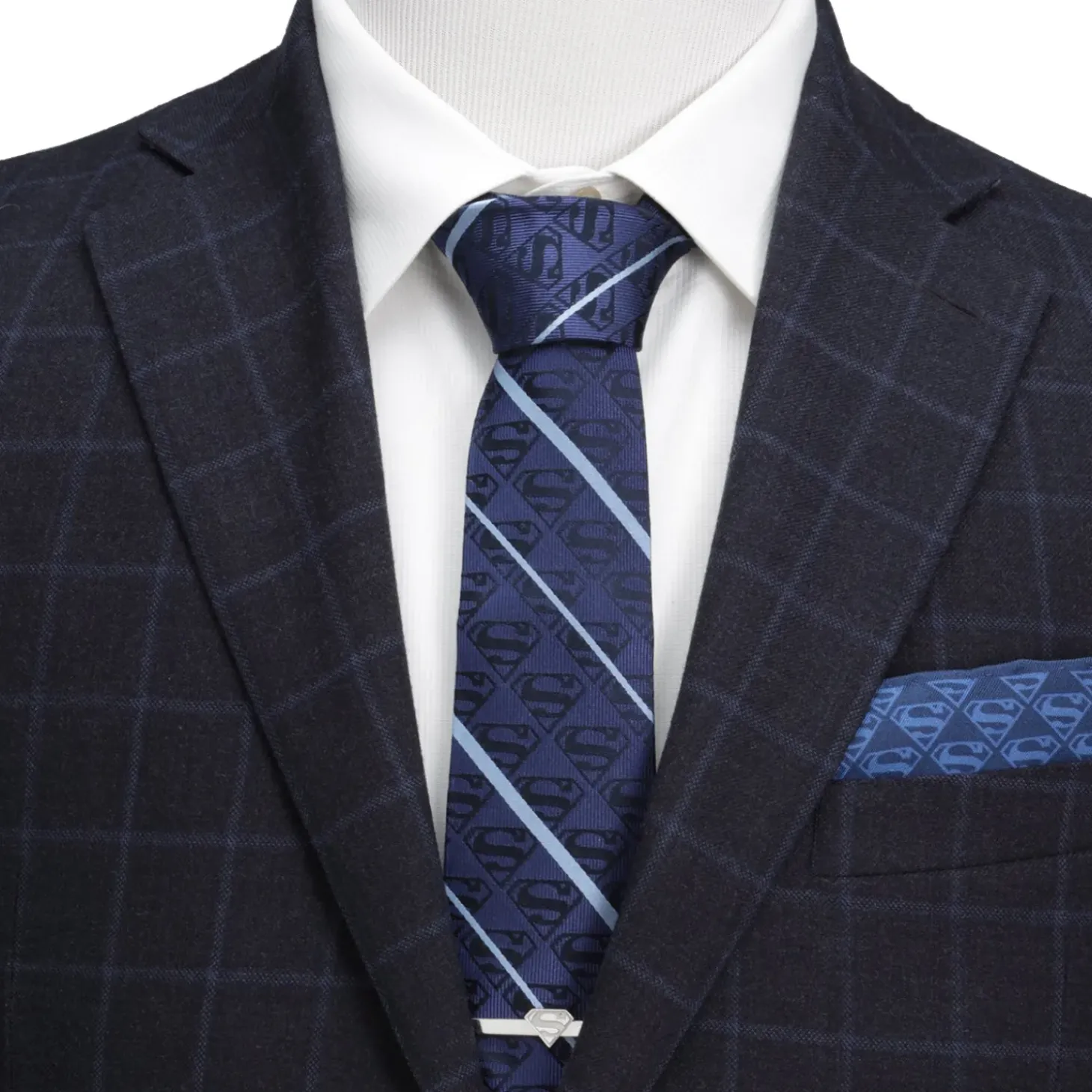 DC Comics Superman Stripe Pattern Blue Silk Men's Tie